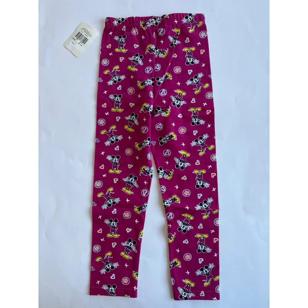 VTG Mickey & Co Disney Girls 5/6 Raspberry Pink Mickey Mouse Leggings Hearts NEW